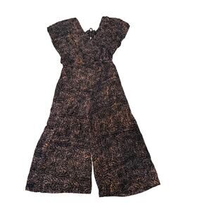 World Market Abstract Print Wide Leg Cropped Jumpsuit Boho XL Indie Hippie